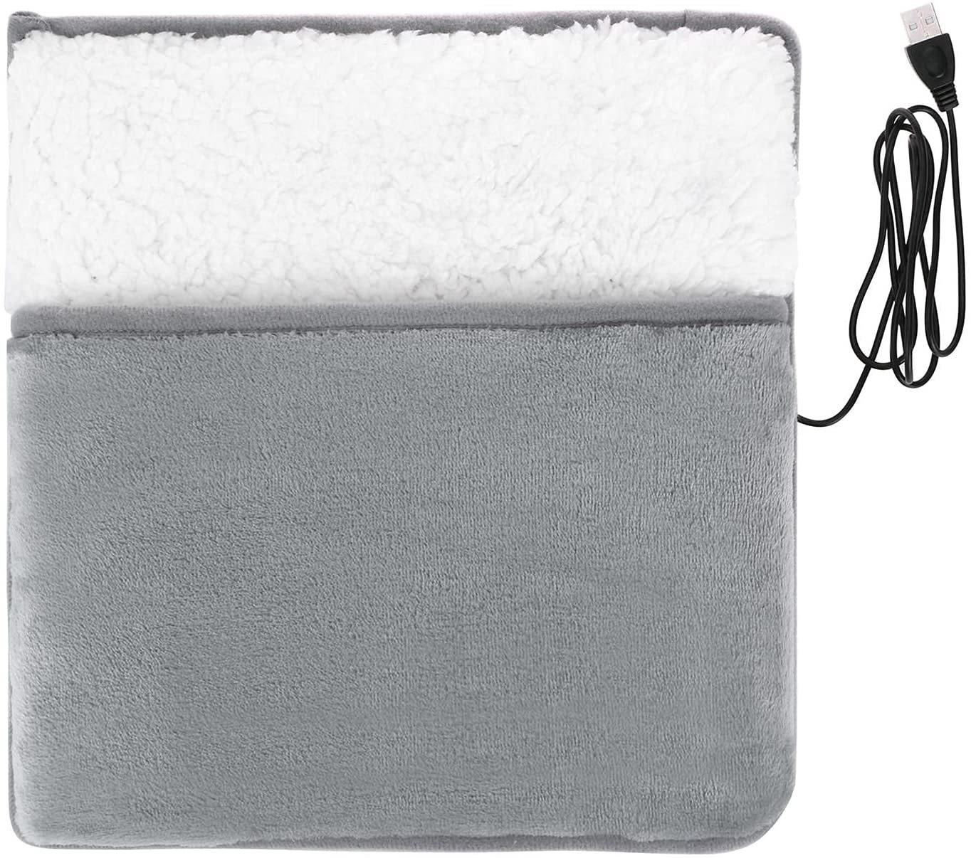 

Зимняя электрическая грелка для ног с зарядкой через USB, мягкая плюшевая моющаяся грелка для ног, улучшающая сон, бытовой коврик для согрева ног серый