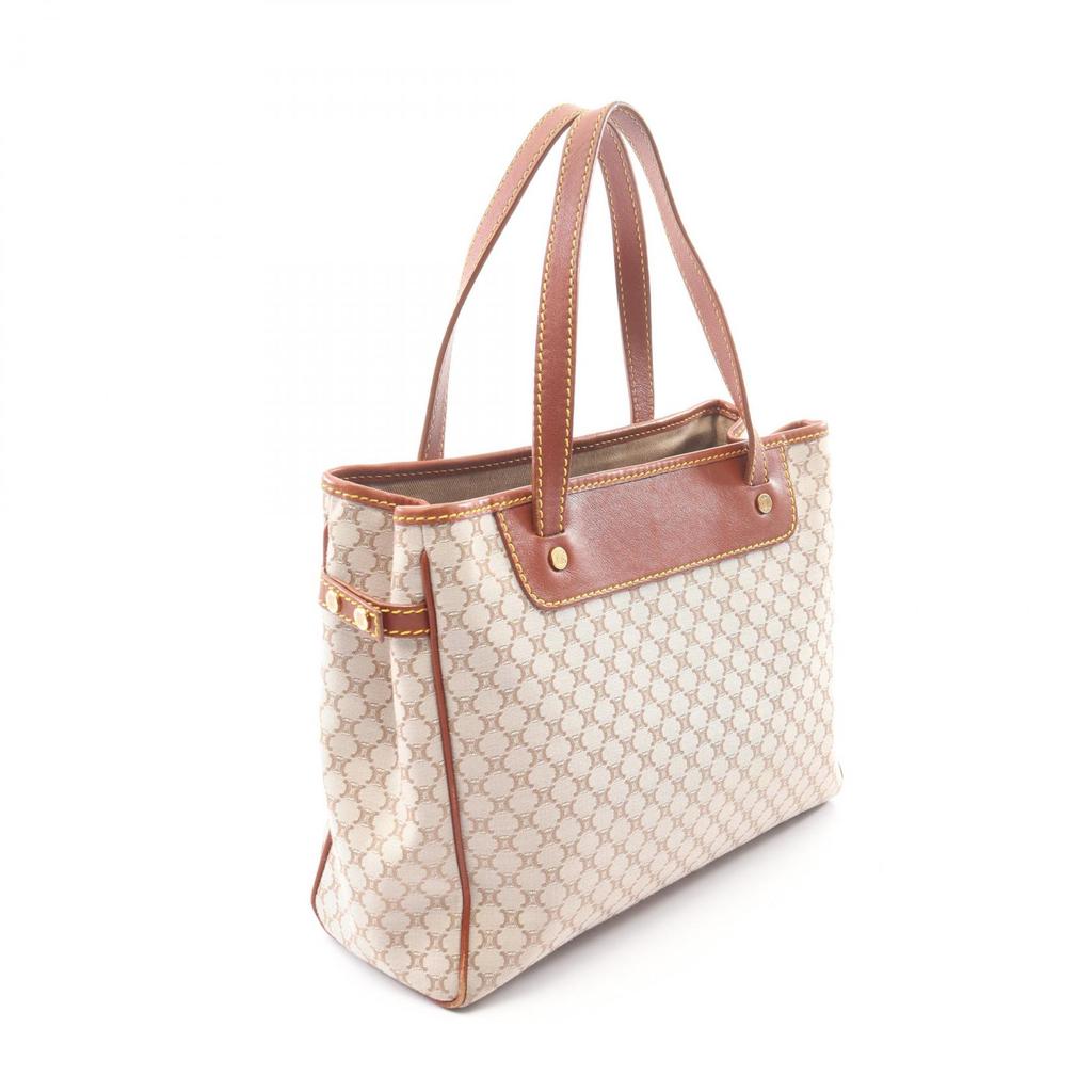Used CELINE Macadam Tote Bag Canvas Leather Beige Brown Used Women