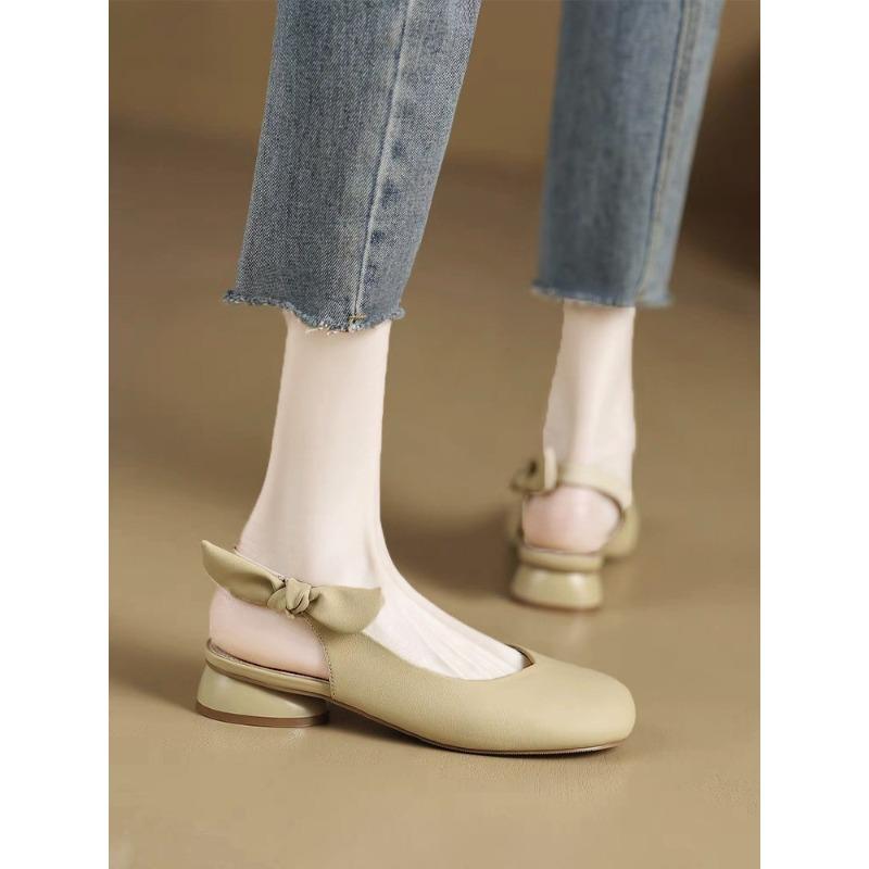 

Baotou sandals women s summer new thick heel Mary Jane round head low heel retro rear empty single shoes 40