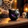 Small Statue for Bookshelf Spherical Black Cat Head Ornament Resin Gothic Style Sculpture with Colorful Whimsical Animal Figurine Eyes Halloween
