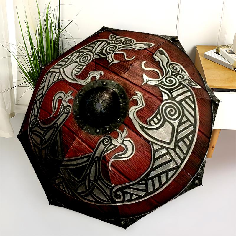 1PC Viking Theme Umbrella Portable Folding Umbrella Iron Frame Hole Bone Structure Outdoor Home Umbrella A6