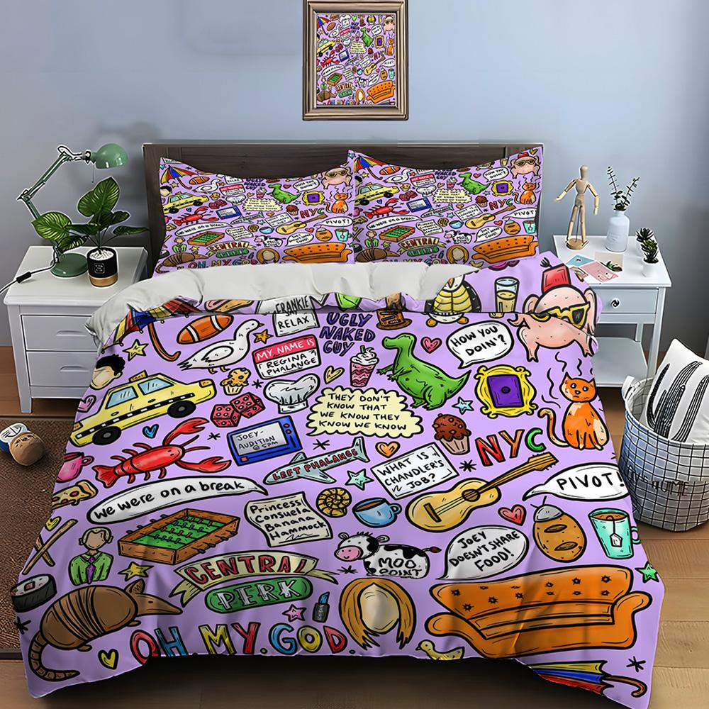 Funny Friends Print Bedding Set Duvet Cover 1 Duvet Cover 2 Pillowcases Adult and Children Bedding Set Luxury TV Show Pattern