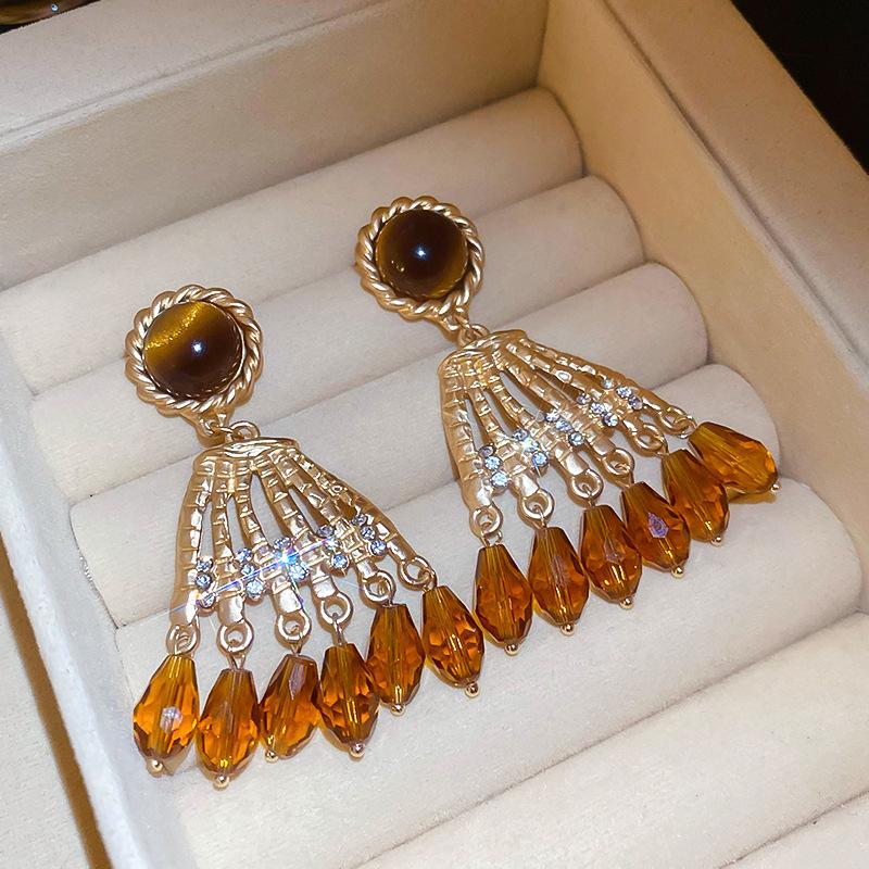 Silver Needle Maillard Irregular Oval Tiger's Eye Earrings Earrings Vintage Style Earrings Women