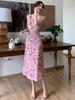 Spring Summer Floral Mesh Spaghetti Strap Maxi Dress for Women