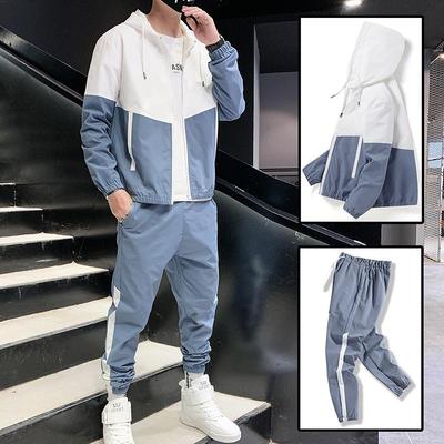 Męski Dres Casual Joggers Bluza z Kapturem Odzież Sportowa Kurtki i Spodnie 2-częściowe Zestawy Hip Hop Biegowy Strój Sportowy