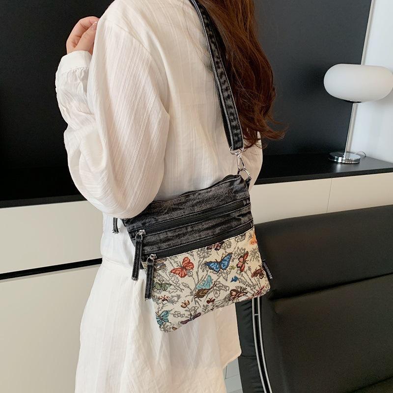 Vintage Butterfly Printing Denim Bag Crossbody Bag