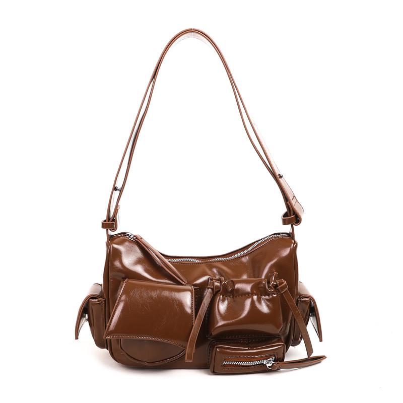 Retro locomotive style casual texture underarm bag personalized versatile oil wax leather messenger women's bag