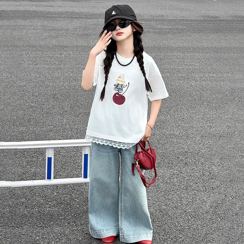 

Модная летняя футболка с коротким рукавом для девочек, 2025 - Трендовая детская футболка 130 cm