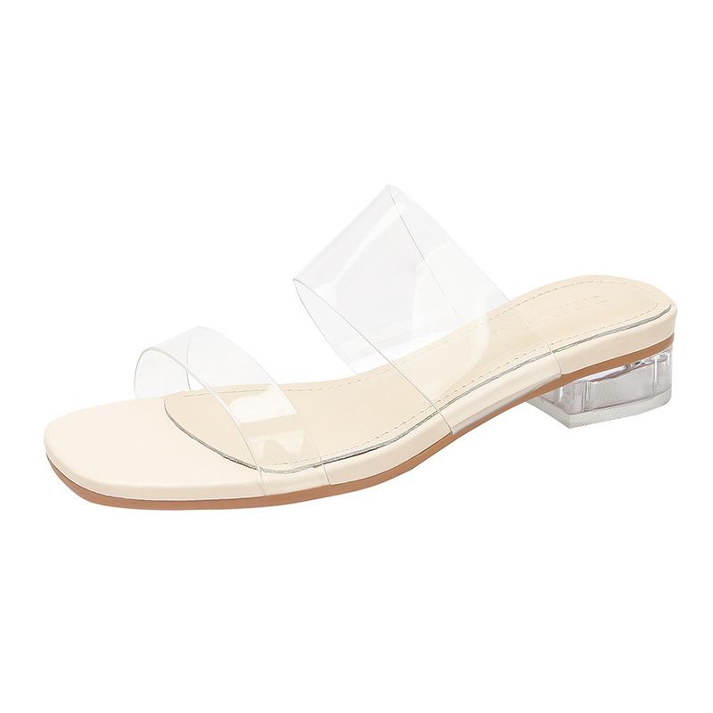 Transparent sexy thick-heeled sandals for women's summer wear 2025 new square head white one-word with open-toed high-heeled cool slippers