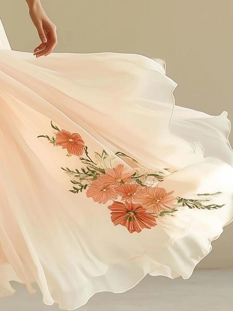 Women's V-Neck Short Sleeve Digital Print Dress Long Gown