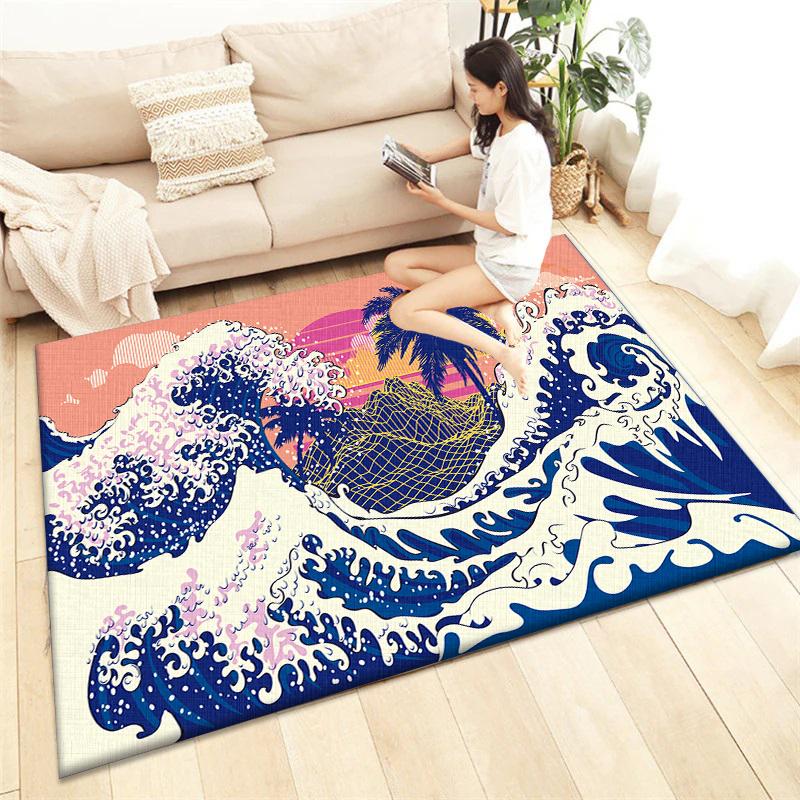 Japanese Style Printed Carpet Living Room Home Decor Sofa Table Rug Anti Slip Chair Cushion Lounge Mat Picnic Camping