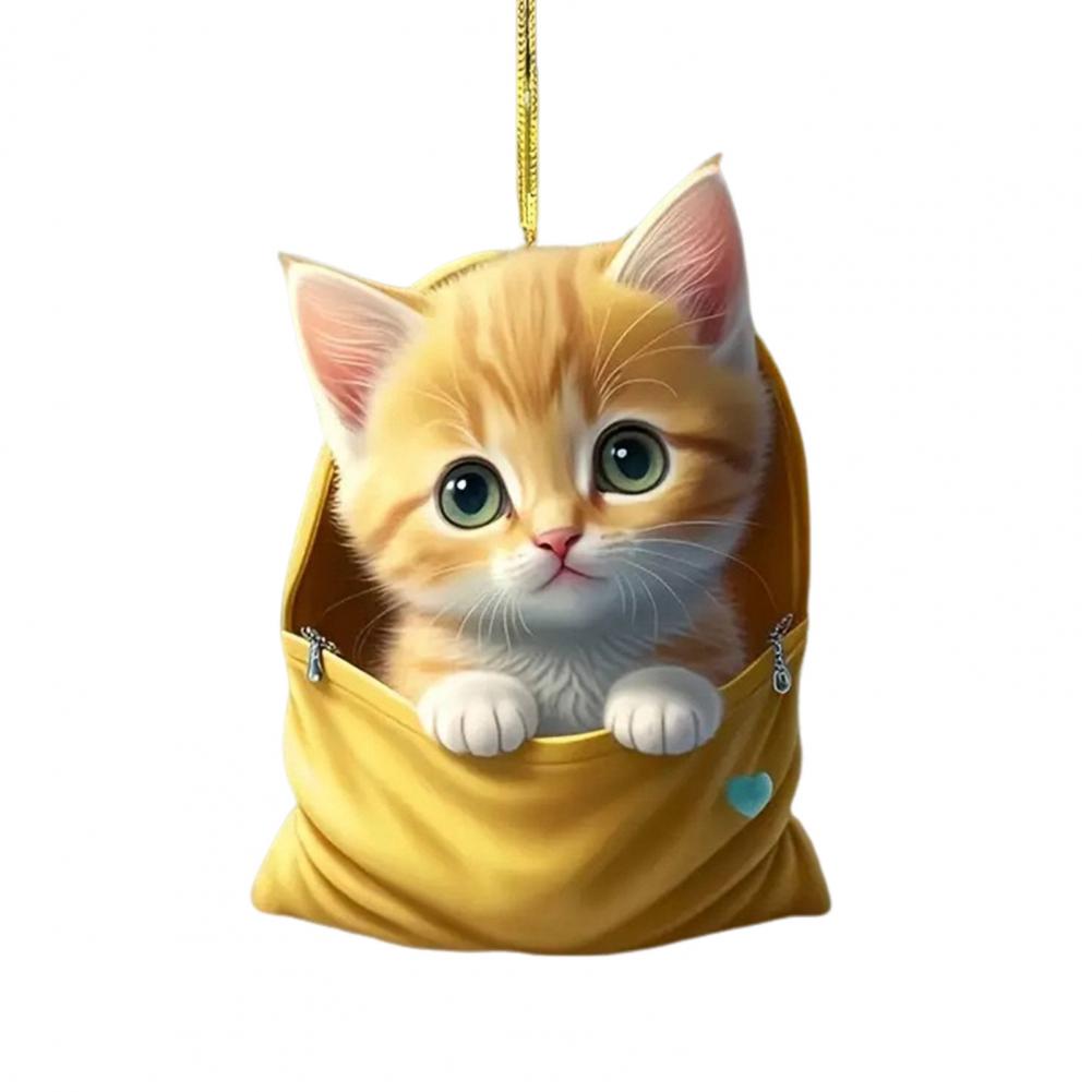 Cat Theme Ornament Cute Acrylic Cat Car Hanging Decoration for Home Office Cartoon Kitten Ornament Pendant for Auto Rearview