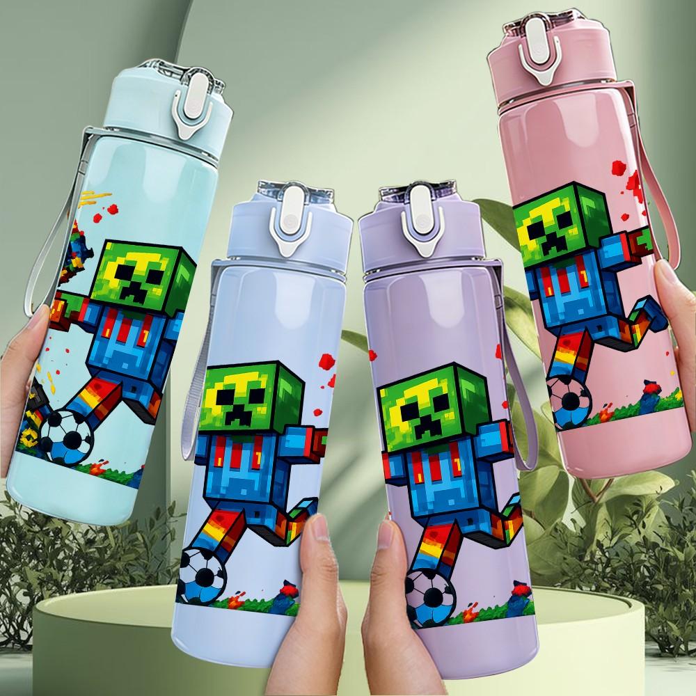 1PC Dancing Green Zombie Character 750ml Color Plastic Sports Water Bottle Leakproof Flip Straw Lid Suitable for Sports Office Home Use