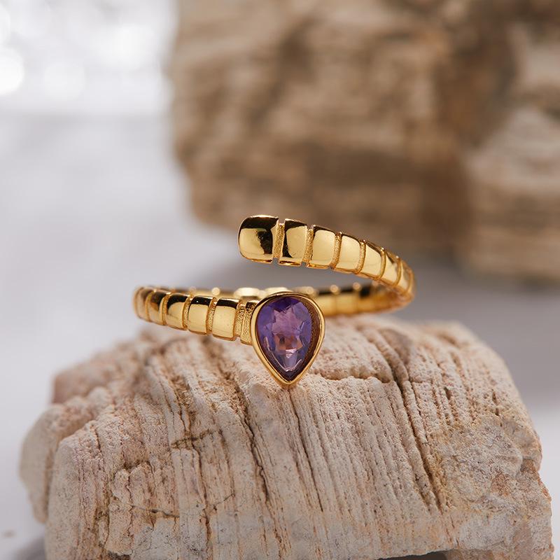 Earrings S925 Sterling Silver Plated 18K Gold Snake Colored Treasure Ring, Premium Non-Fading Wind Niche Index Finger Ring