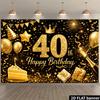 Fundal Banner 2D Negru Auriu cu Paiete Numărul 40 Zi de Naștere Coroană Balon Cadou Tort Fundal Foto