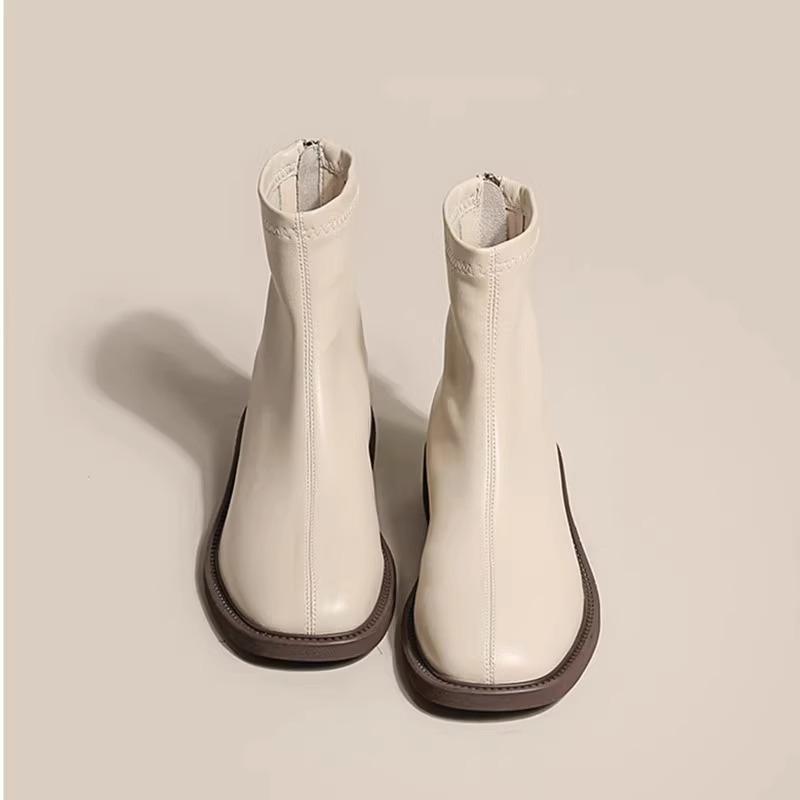 

Autumn Women Ankle Boots 2026 New Fashion Retro Short Boots Zipper Comfortable Non Slip Outdoor Leather Boots Botas Mujer 35 бежевий