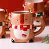 Creative Novelty Ceramic Mug Christmas Gift With Cute Cartoon Animal Embossment Handle Water Cup for Tea Coffee Festive Gift