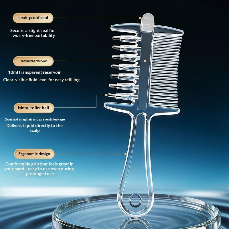 Applicatore per Oli Essenziali Massaggiante 2-in-1 a Doppia Faccia con Serbatoio Liquido Integrato Denti Metallici Rotanti Strumenti per la Cura dei Capelli