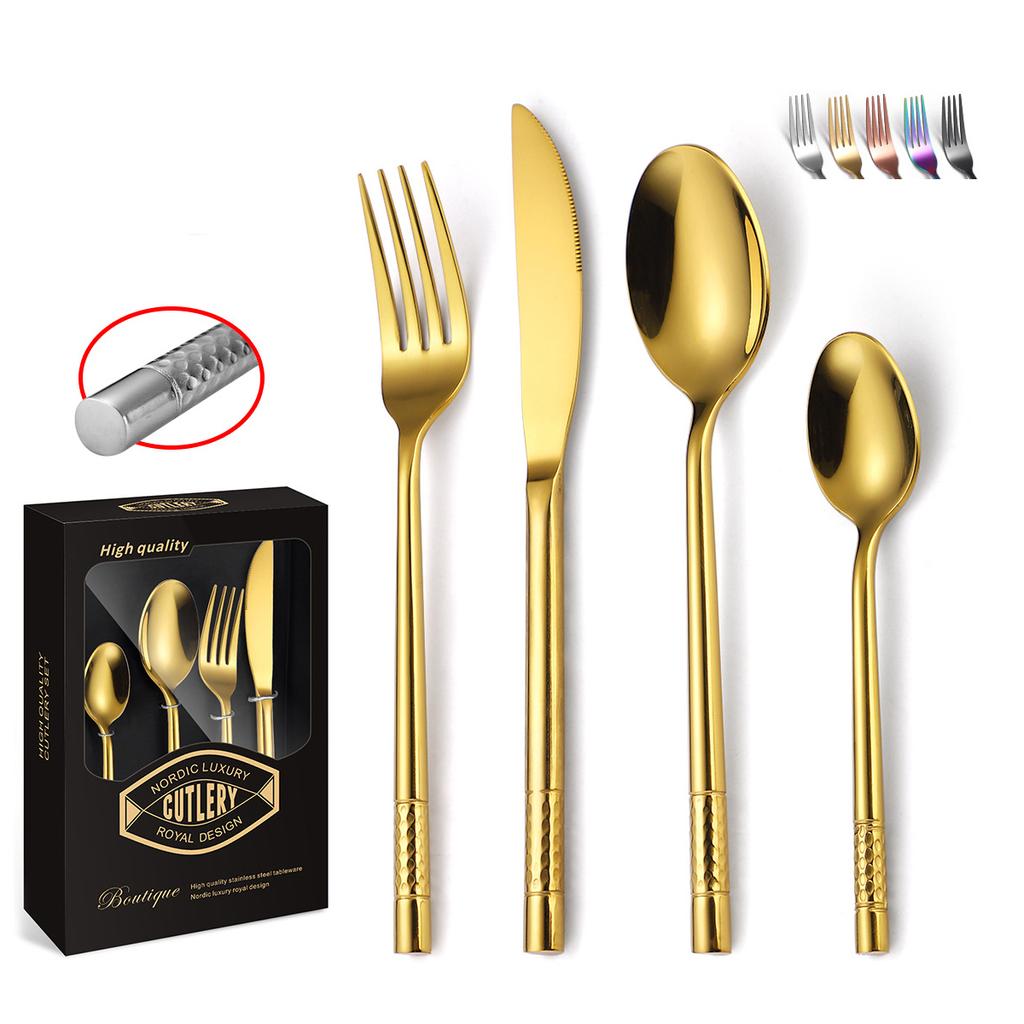 Thickened Cutlery Set 430 Stainless Steel 24 Piece Set Gift Box Home Western Style Steak Hammer Pattern Knife Fork Spoon
