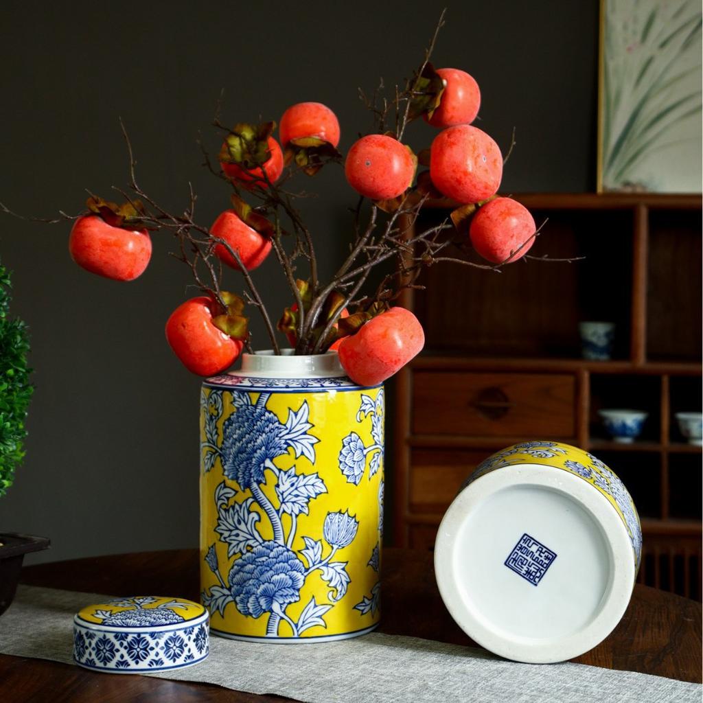 Ceramic Vase Chinese Blue and White Porcelain Storage Tank General's Jar Flower Vase Pomegranate Flowerpot Home Decoration