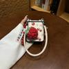 Cute Korean Strawberry Flowers Phone Case with Knitted Fruit Pendant Leather Strap for Samsung Galaxy Z Flip7 Flip 6 Flip5 Cover
