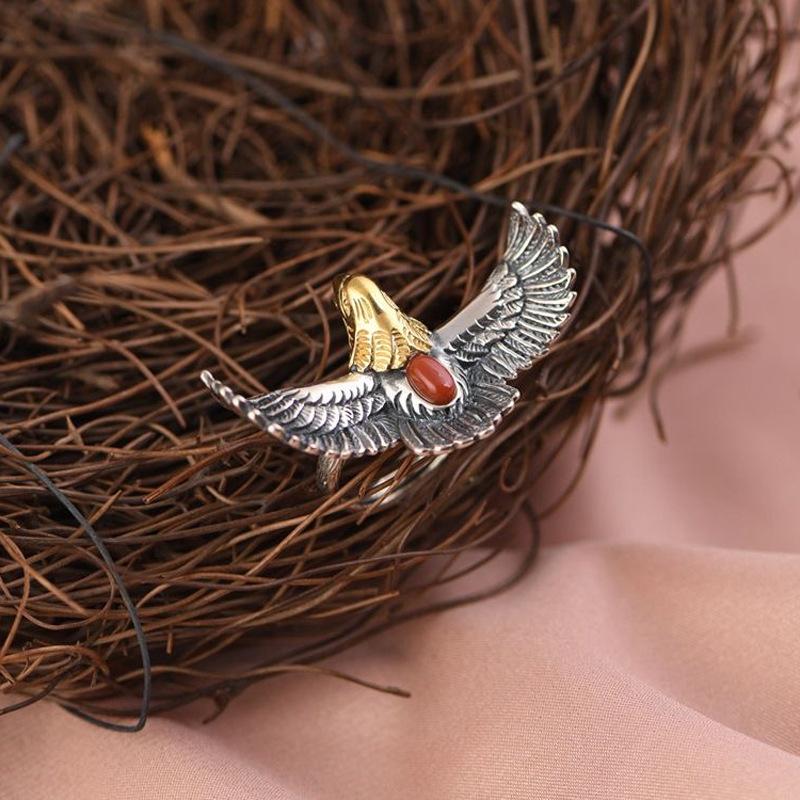 Vintage Ring Hipster Ring Eagle Old Male Spreading Wing Opening Adjustable Ring Men's and Women's Ring Accessories