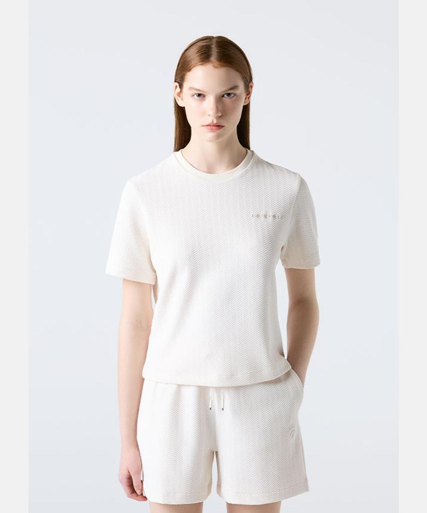 DESCENTE Women'S Jacquard Short Sleeve Sweatshirt Cream Sr122Pht21