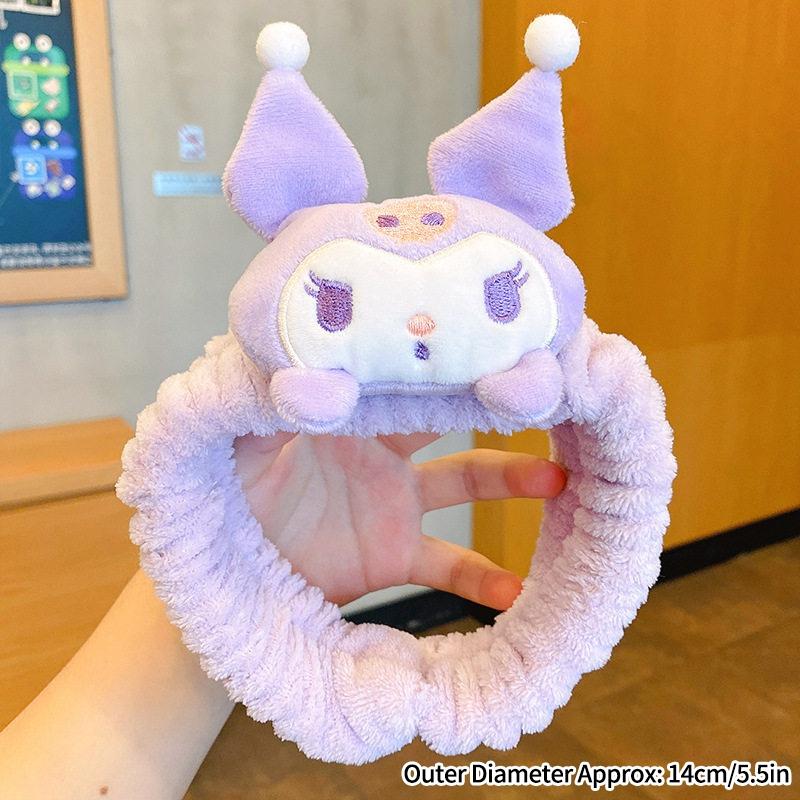  Cartoon Hairband Face Wash Makeup Hairband  Kuromi Plush Absorbent Headband Plush Towel Headband Decoration