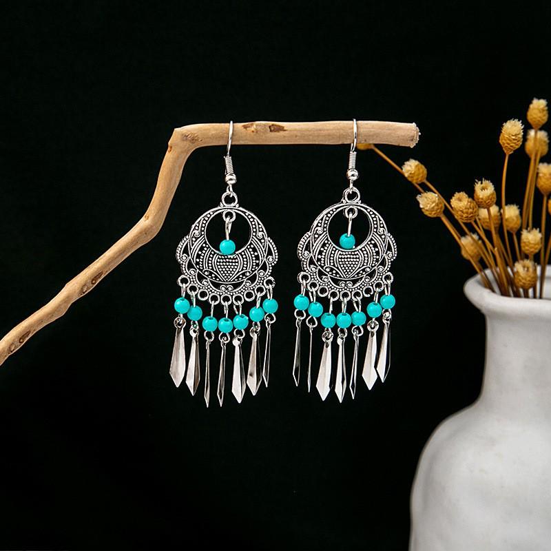 Elegant Bohemian Tassel Stud Earrings - Retro Ethnic Dangle Design