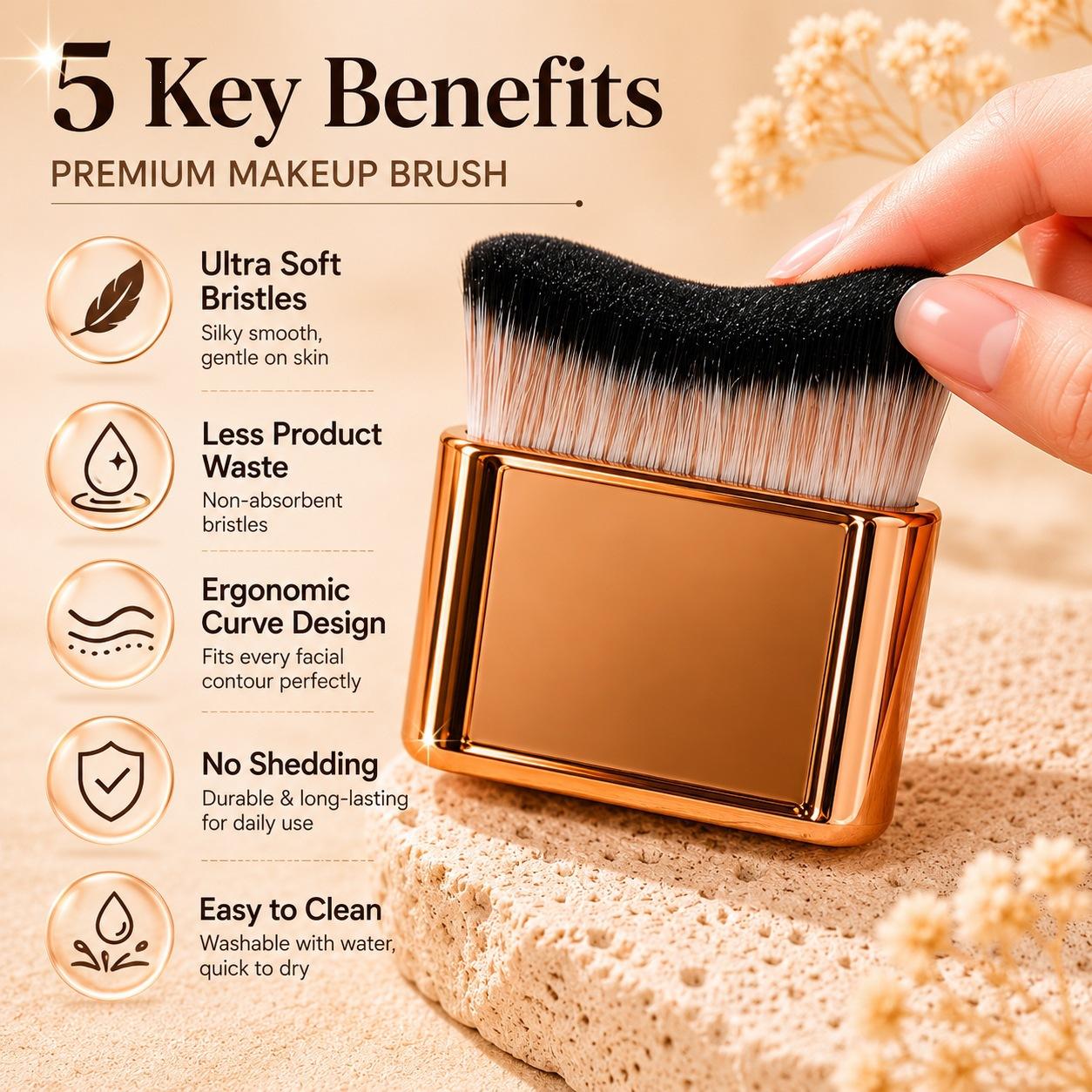 Large Multi-Functional Wavy Makeup Brush, Single Soft Bristle Foundation Brush for Powder & Blush
