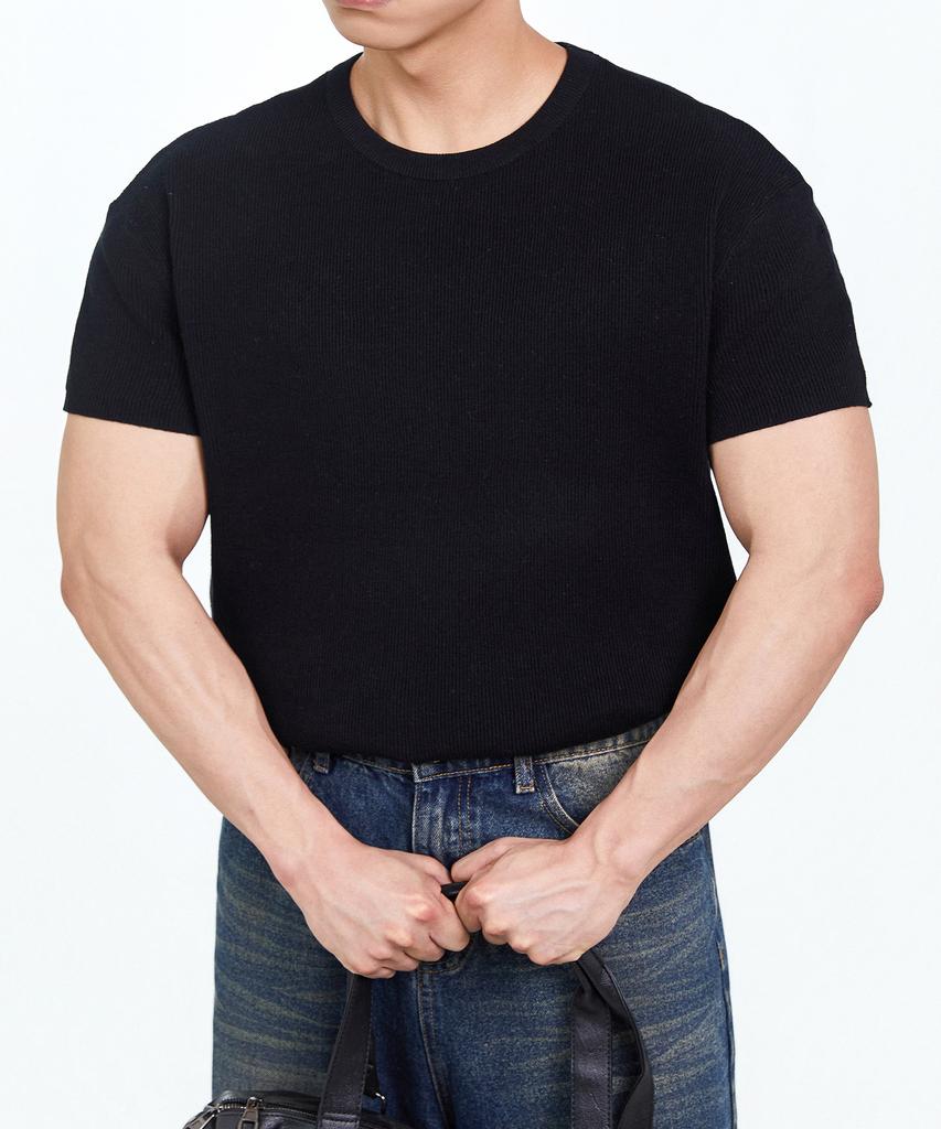 Opeumeideu Summer Washable Semi-Muscle Fit Crop Short Sleeve Knit