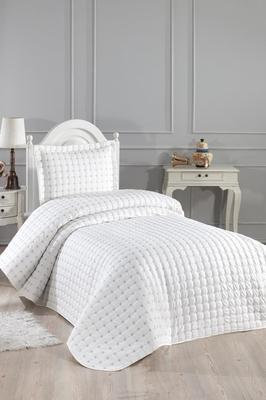 Star Quilted Bedspread Set 2pcs, Coverlet 180x240, Pillowcase 50x70, Single Size, Cream