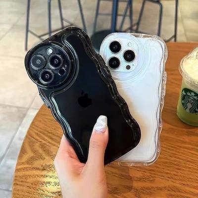 Unregelmäßige gewellte Bordüre Transparente einfarbige iPhone-Hülle Stoßfeste weiche Silikonhülle für iPhone 14 13 12 11 Pro Max Xr Xs