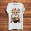 Autumn Fox with Fallen Leaves and Ramen Funny T Shirt Homme Men White Casual Short Sleeve Tshir
