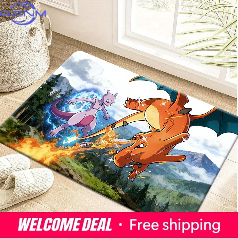 Charizard vs Mewtwo Battle Scene Print Non-slip Doormat, Soft Absorbent Floor Rug for Home Decor 40cm x 60cm