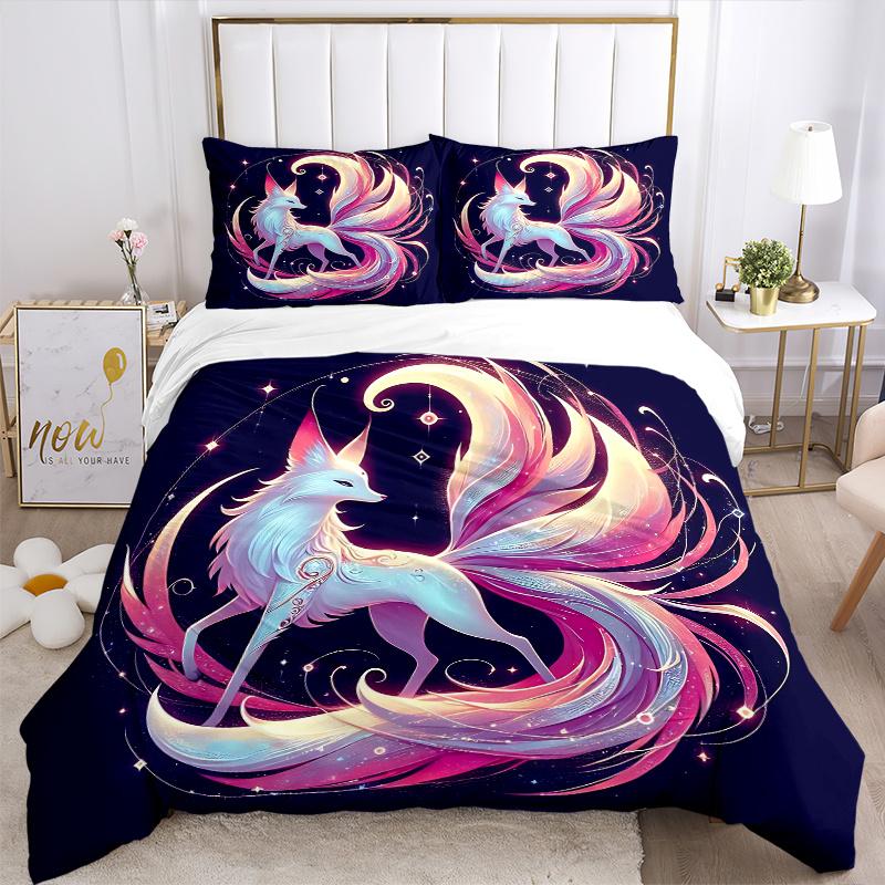 3pcs The Beautiful Nine Tailed Fox Print Cover Set Ultra Soft, Breathable, and Comfortable Bedding with Stylish Design for Bedroom and Guest Room