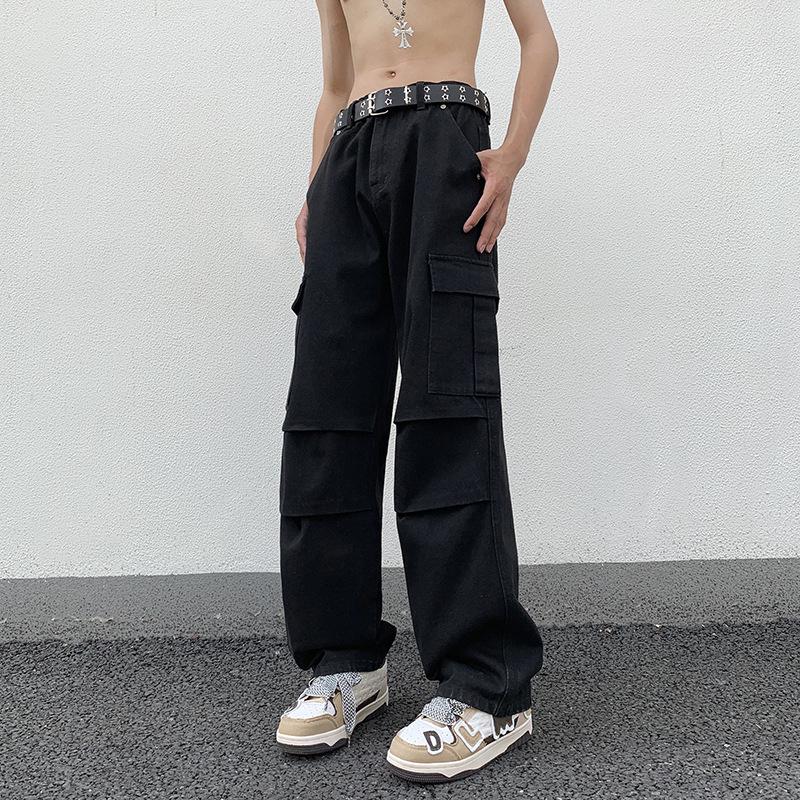 JIAMU Men's Retro High Street Loose Cargo Straight Jeans for Autumn/Winter