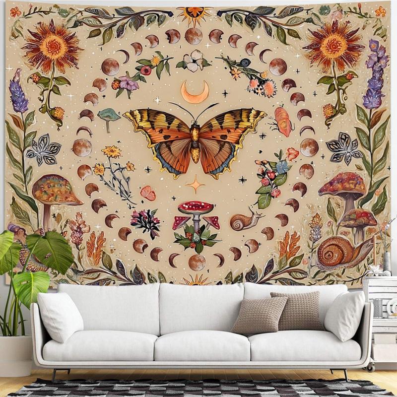VIKAMA Vintage Bohemian Wall Hanging Butterfly Dance Enchanted Realm Tapestry Banner Tapestry Bedroom Aesthetic Hanging Tapestry