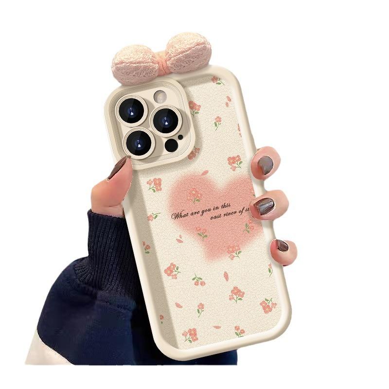 Applicable To Apple 15 Mobile Phone Case Iphone14/13promax Smudged Floral Bow 11/12 Lambskin Xr
