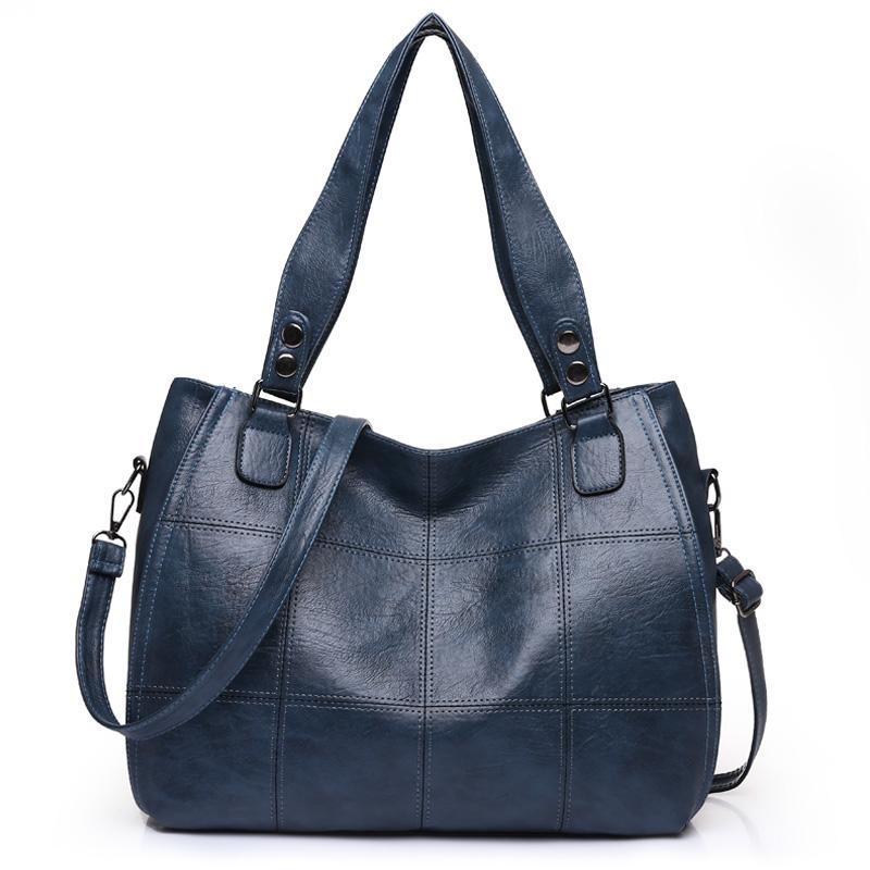 

Высококачественные женские сумки из мягкой кожи большой емкости, многослойная классическая сумка через плечо, роскошная дизайнерская сумка и кошелек синий