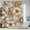 Vintage Floral Shower Curtain Waterproof Bathroom Decor with Fresh White Flowers In Brown for Home Decoration Size72 X 84 (180cm