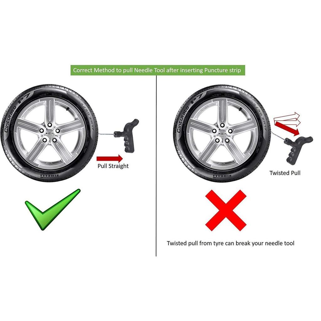 Complete Tubeless Tyre Puncture Repair Kit (Nose Pliers + Cutter + Rubber Cement + Extra Strips)