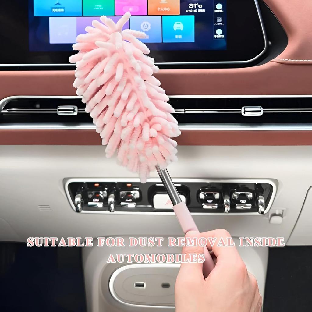 2PCS Car Interior Duster with Extension Pole, 11.8" to 30.5" Retractable Dusters Auto Dash Cleaning Tool, Soft Chenille Hand Washable Dusters for Car