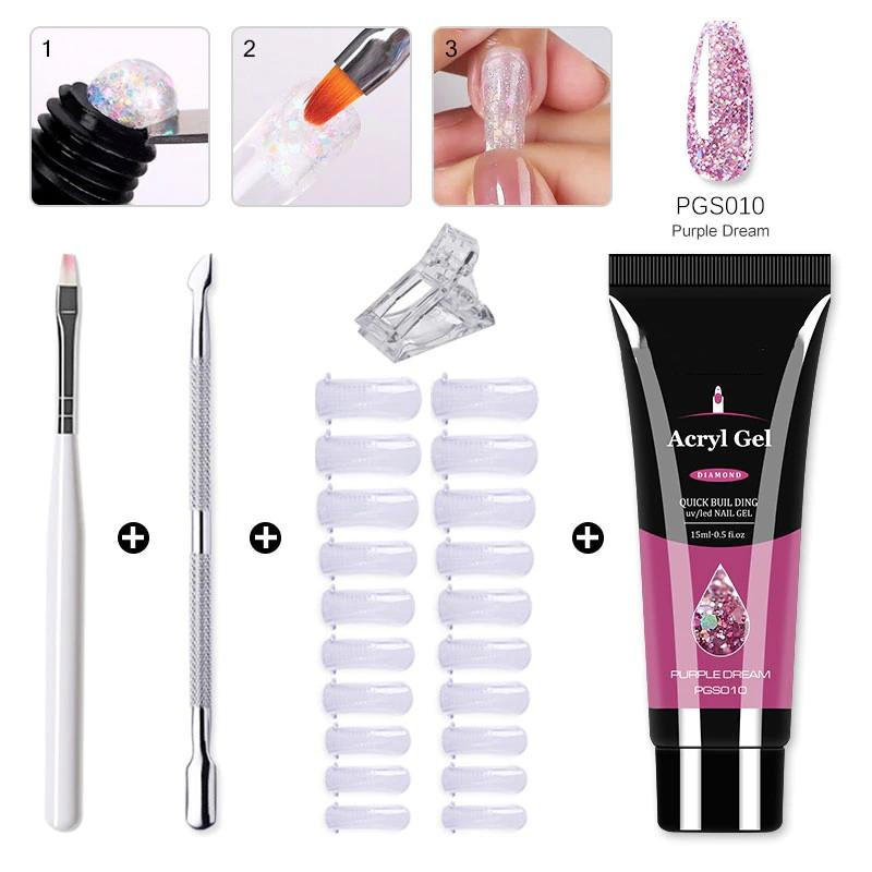 Poly-Nagel-Gel-Set, alles für die schnelle Verlängerung, Nagelmaniküre-Set, Gel-Nagelhautschieber, Fingerverlängerungsform, Nagel-Werkzeug-Set