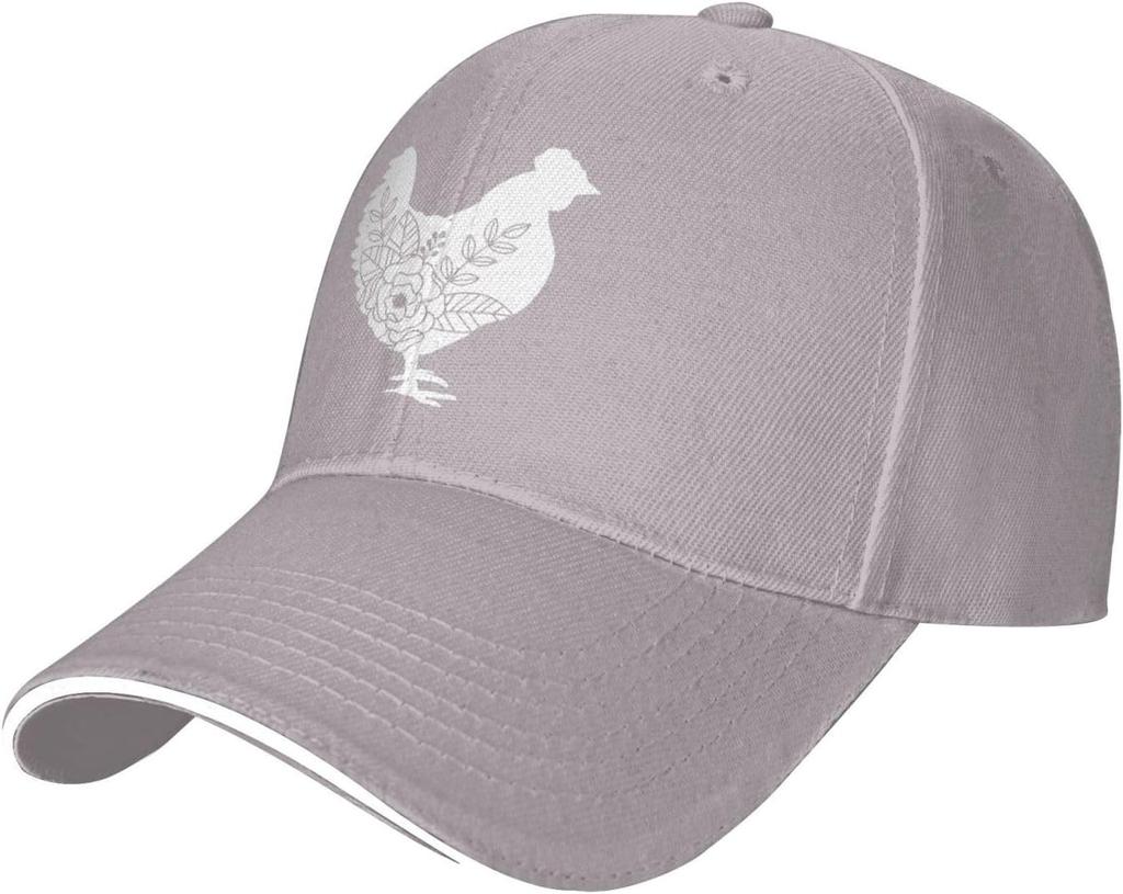 Floral Chicken Silhouette Baseball Cap Polyester Adjustable Casual Sun Hat for Adults