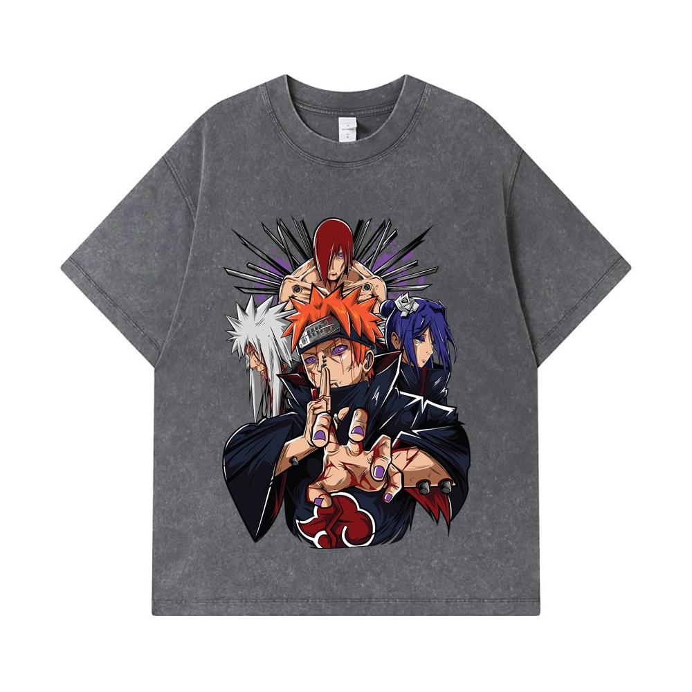 275 GSM Washed T-shirts 100% Cotton Naruto V10 Pain Print Unisex Heavy Cotton T Shirt