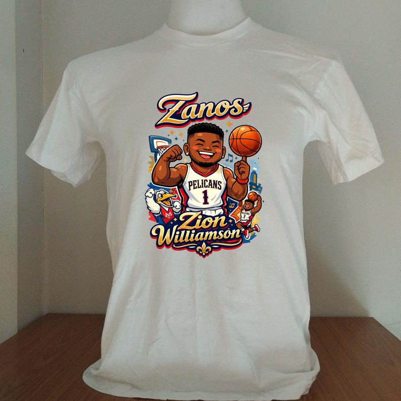 zion williamson new orleans pelicans cartoon shirt white color 4XL