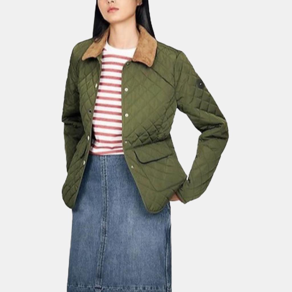 Tommy Hilfiger Вельветовая куртка с ромбовидным узором, лацканами, приталенная, легкая, теплая, хлопковая, женская, зеленая 76J5481-701-RBN