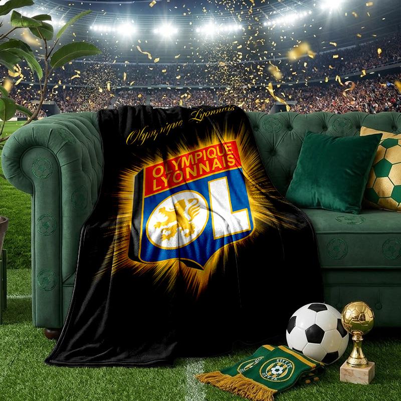 Lyonnais Football Crest Blanket Lightweight Ideal Bedding Blanket Perfect for Travel, Camping, Living Rooms, Offices, Sofas, Fan Christmas Gift