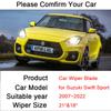 Car Front Windshield Wiper Blades for Suzuki Swift Sport 2007 2008 2009 2010~ Two Frameless Rubber Snow Scraping Accessories
